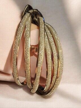 Gold-Tone Multi-Band Glitter Hoop Bracelet● Read Below